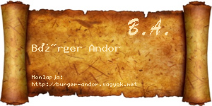 Bürger Andor névjegykártya