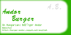 andor burger business card